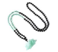 COAI Rosario Hombre Mujer, Collar Japa Mala 108 Cuentas de Ónix y Aventurina Piedra Natural Hecho a Mano con Colgante Flor de Loto de Aventurina