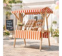 COAKUE Puesto de Mercado Plegable de Madera con Ruedas y toldo, Ideal para ferias de artesanía, Festivales y Eventos al Aire Libre OrangeB-150cm/59in