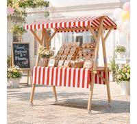 COAKUE Puesto de Mercado Plegable de Madera con Ruedas y toldo, Ideal para ferias de artesanía, Festivales y Eventos al Aire Libre RedB-150cm/59in