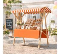 COAKUE Puesto de Mercado Plegable de Madera con Ruedas y toldo, Ideal para ferias de artesanía, Festivales y Eventos al Aire Libre OrangeA-150cm/59in