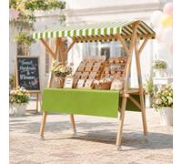 COAKUE Puesto de Mercado Plegable de Madera con Ruedas y toldo, Ideal para ferias de artesanía, Festivales y Eventos al Aire Libre GreenA-150cm/59in