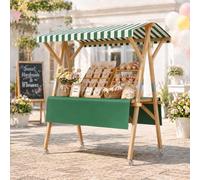 COAKUE Puesto de Mercado Plegable de Madera con Ruedas y toldo, Ideal para ferias de artesanía, Festivales y Eventos al Aire Libre GreenC-150cm/59in
