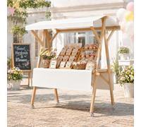 COAKUE Puesto de Mercado Plegable de Madera con Ruedas y toldo, Ideal para ferias de artesanía, Festivales y Eventos al Aire Libre WhiteA-150cm/59in