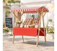 COAKUE Puesto Plegable de Madera para Mercado agrícola con Ruedas y toldo, Carrito Expositor móvil para Comida callejera, Eventos y mercados al Aire Libre, fácil de Transportar RedA-150cm/59in