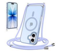 Coalbooliy Funda Magnética para iPhone 17 con Cuerda, Carcasa Translúcida Mate Trasera Fina Antigolpes Case con Correa Colgante Ajustable Collar Correa de Cuello Cadena Cordón, Azul
