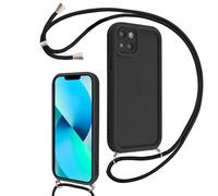 Coalbooliy Funda para iPhone 13 Mini 5,4" Avec Cordon de Collier, Silicona Carcasa Suave con Cuerda Correa Case Golpes Protección de la Cámara Cover Cadena de teléfono para Niñas Mujeres, Negro