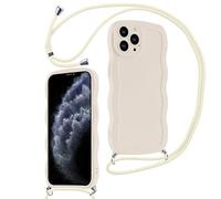 Coalbooliy Funda para iPhone 14 Pro MAX 6,7" Avec Cordon de Collier, Lindo Marco de Ondas Rizadas Caso Cover Silicona Suave Bonito Ondulado rizadas Carcasa Cuerda para Niñas Mujeres, Blanco