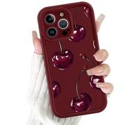 Coalbooliy Funda para iPhone 16 Pro MAX 6,9”, Aesthetic Cereza Dibujos Carcasa Niñas Mujeres Cute Rojo Mate Case Ultra Suave Delgada Silicona Antigolpes Antiarañazos TPU Bumper Protectora Cover, 02