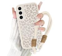 Coalbooliy Funda para Samsung Galaxy S21 FE 5G 6,4'' con Cuerda Strap, Carcasa Aesthetic Leopardo Blanco Summer patrón con Universal Colgante Cordon Correa Cuerdas Protección de Cámara niña Case, 01