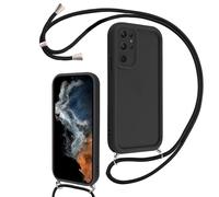 Coalbooliy Funda para Samsung Galaxy S22 Ultra 5G 6,8" Avec Cordon de Collier, Silicona Carcasa Suave con Cuerda Correa Case Golpes Protección Cámara Cover Cadena teléfono para Niñas Mujeres, Negro