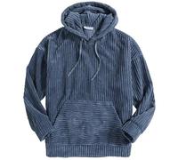 COALHO Corduroy Hoodies for Men, Fall Winter Long Sleeve Patchwork Hooded Sweatshirt Drawstring Casual Pullover Sweater (L,Blue)