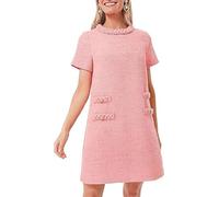COALHO Dress Woman Elegant Dresses for Women Dress Crew Neck Vintage Dress Mini Casual Dresses (L,Pink)