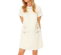 COALHO Dress Woman Elegant Dresses for Women Dress Crew Neck Vintage Dress Mini Casual Dresses (S,Off White)