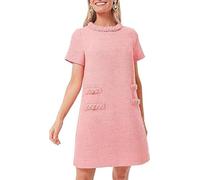 COALHO Dress Woman Elegant Dresses for Women Dress Crew Neck Vintage Dress Mini Casual Dresses (S,Pink)