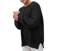 COALHO Mens Stylish Knit Pullover Sweater Crewneck Long-Sleeve Wool Sweater Top Soft Classic Baggy Knitted Sweatshirt (XL,Black)