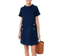 Dress Woman Elegant Dresses for Women Dress Crew Neck Vintage Dress Mini Casual Dresses (L,Navy Blue)