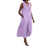 COALHO Spring Summer Sleeveless Cotton Linen Dress Summer Dresses for Women Sleeveless Pockets Vacation Maxi Dresses (L,Violet)