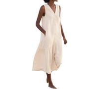 COALHO Spring Summer Sleeveless Cotton Linen Dress Summer Dresses for Women Sleeveless Pockets Vacation Maxi Dresses (S,Color)