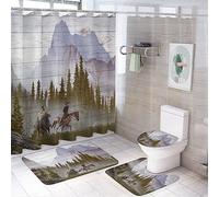 COALHO West Country Cowboy - Juego de 4 cortinas de ducha impermeables con cubierta de inodoro impermeable, alfombra de ducha, 183 x 183 cm