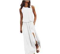 COALHO Women Tunic Dress Dresses for Women Dress Sleeveless 2024 Summer Split Dress,Casual Sundress (S,White)