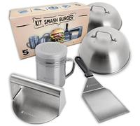 COARJAP - Kit Smash Burger - 1 aplastador de Hamburguesas, 1 Espátula Acero Inoxidable, 2 Campanas para Hamburguesas y 1 Espolvoreador de Especias - EU Certificado Apto Contacto con Alimentos
