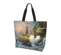 Coast Wave and Lighthouse - Bolsa de hombro con estampado de olas y faros, para viajes, yoga, playa, compras, viajes, regalo para hombres y mujeres