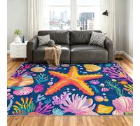 Coastal Alfombra 160x230cm, Ocean Theme Alfombras for Living Room | Washable Soft Anti-Slip Moqueta for Bedroom Bedside Dining Table Decor