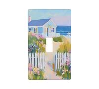 Coastal Beach House Fence Flowers Light Switch Cover Decorative Single Toggle 1 Gang Wall Plate for Kitchen Farmhouse Bedroom Bathroom Art Decor