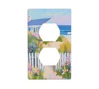 Coastal Beach House Fence Flowers Outlet Cover Light Switch Cover Decorative 1 Gang Wall Plate for Kitchen Room Bathroom Size 7x11.4cm