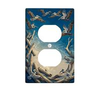 Coastal Bird - Placa de pared dúplex para pared, burbujas de madera flotante natural costera, plástico azul verano, tamaño estándar, doble toma de corriente, para decoración del hogar, sala de estar