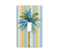 Coastal Blue and Light Green Palm Tree Light Switch Cover Decorative Single Toggle 1 Gang Wall Plate for Kitchen Farmhouse Bedroom Bathroom Art Decor