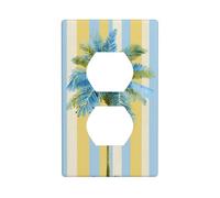 Coastal Blue and Light Green Palm Tree Outlet Cover Light Switch Cover Decorative 1 Gang Wall Plate for Kitchen Room Bathroom Size 7x11.4cm