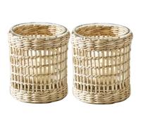Coastal Boho Farmhouse - Juego de 2 portavelas votivos tejidos de mimbre rústico para el hogar, cocina, comedor, mesa de centro de mesa