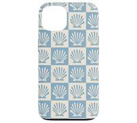 Coastal Checkerboard Seashell Pattern Minimal Azul y Crema Carcasa para iPhone 13