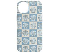 Coastal Checkerboard Seashell Pattern Minimal Azul y Crema Carcasa para iPhone 14 Plus