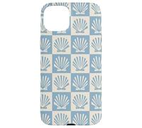 Coastal Checkerboard Seashell Pattern Minimal Azul y Crema Carcasa para iPhone 15 Plus