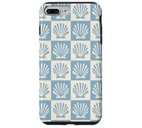 Coastal Checkerboard Seashell Pattern Minimal Azul y Crema Carcasa para iPhone 7 Plus/8 Plus