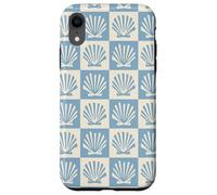 Coastal Checkerboard Seashell Pattern Minimal Azul y Crema Carcasa para iPhone XR