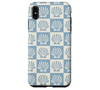 Coastal Checkerboard Seashell Pattern Minimal Azul y Crema Carcasa para iPhone XS MAX