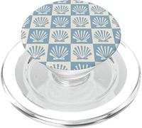 Coastal Checkerboard Seashell Pattern Minimal Azul y Crema PopSockets PopGrip para MagSafe