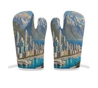 Coastal Cities - Manopla de horno antideslizante, mini guante de cocina resistente al calor, guantes de cocina suaves y cómodos, guantes de cocina para colgar, guantes de cocina, 1 par