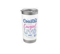 Coastal Cowgirl Bachelorette Summer Cowboy Hat Blue Beach Vaso térmico de acero inoxidable de doble pared