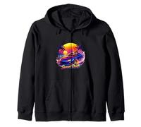 Coastal Fox Night Drive Retro Atardecer Sudadera con Capucha