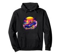 Coastal Fox Night Drive Retro Atardecer Sudadera con Capucha