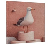 Coastal Gull - Lienzo decorativo para pared, estampado de pájaros costeros de melocotón y gris, decoración moderna del océano para sala de estar, dormitorio, cocina, lienzo envuelto de 12 x 12