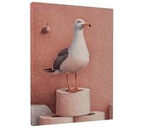 Coastal Gull - Lienzo decorativo para pared, estampado de pájaros costeros de melocotón y gris, decoración moderna del océano para sala de estar, dormitorio, cocina, lienzo envuelto de 12 x 16