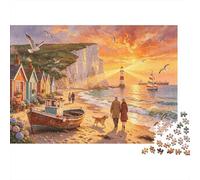 Coastal Harbor Mayores Puzzles 1000 Piece Recycled White Cliffs of Dover Jigsaw Puzzles Puzzle Juego Accesorios Familiar Gaming Time Educativo Juego Challenge Regalo 38x26cm/1000pcs