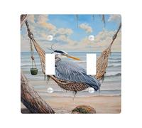 Coastal Heron - Placa de cubierta para interruptor de luz, diseño de pájaro azul y gris para decoración temática de playa, placas de pared termoplásticas, doble palanca de tamaño estándar