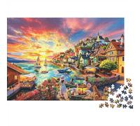 Coastal Hillside Jigsaw Puzzles 1000 Pieza Recycled Sunset Harbor Puzzle para Adultos Puzzle Accesorios de Juego Impossible Hard Difficult Challenging Fun Game 70x50cm/1000pcs
