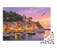 Coastal Italian Town Puzzle 1000 Piezas Recyclable Sunset Harbour Senior Puzzle Juego Educativo Decompression Ideal for Family and Friends Birthdays 38x26cm/1000pcs
